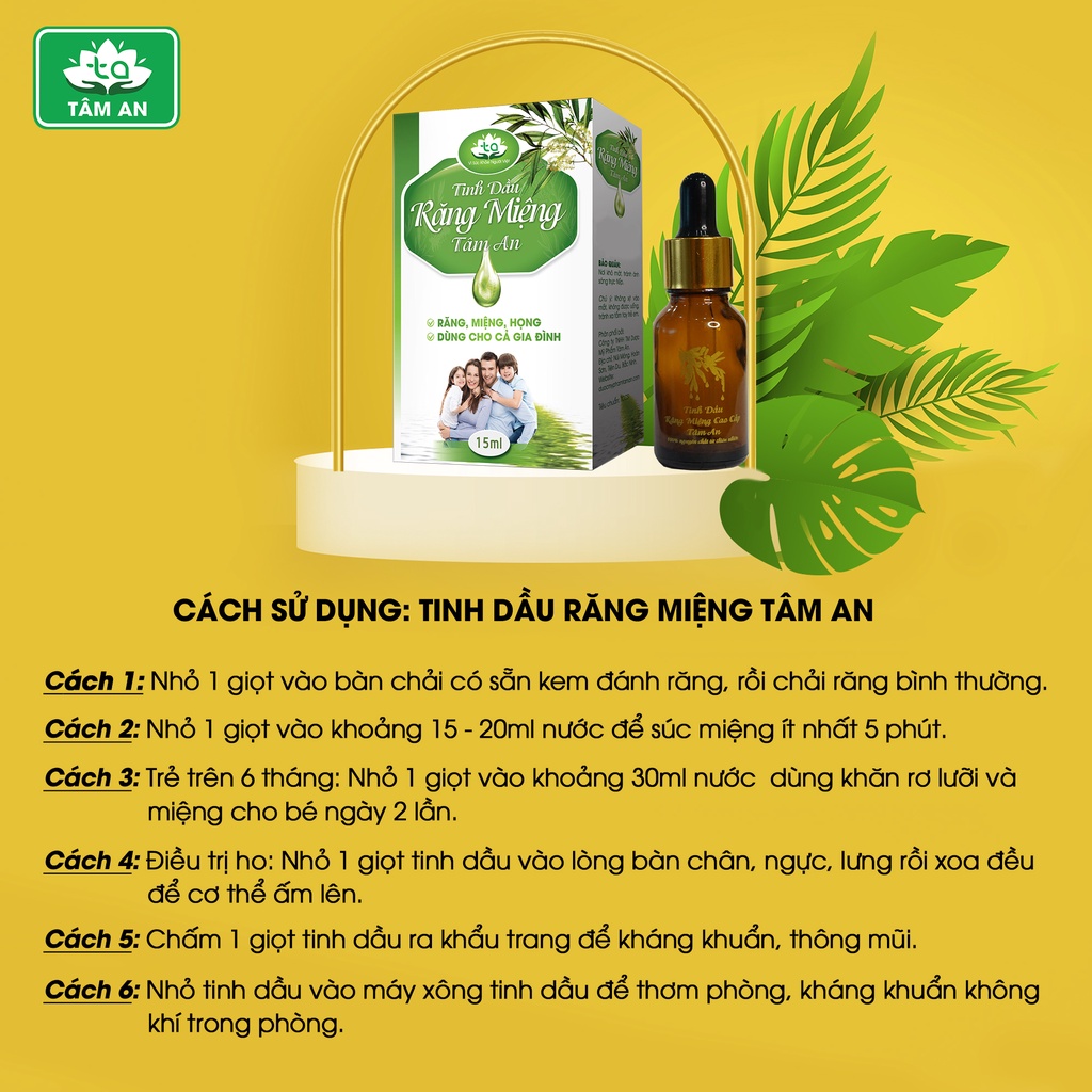 Tinh dầu răng miệng Tâm An hỗ trợ Sâu răng, ê buốt chân răng, hôi miệng, nấm miệng, viem họng, amidan. 100% tự nhiên