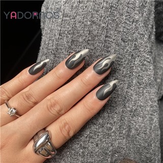 YADORNOS Bộ 24 móng tay giả họa tiết ngọn lửa độc đáo cá tính