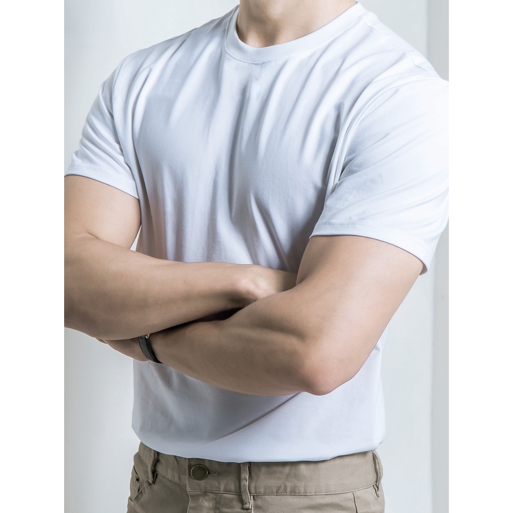 Áo Phông Nam Cộc Tay Ceffylo Cao Cấp Màu Trắng Chất Cotton Thoáng Mát Co Giãn Mềm Mịn Form Slimfit Thời Trang Nam