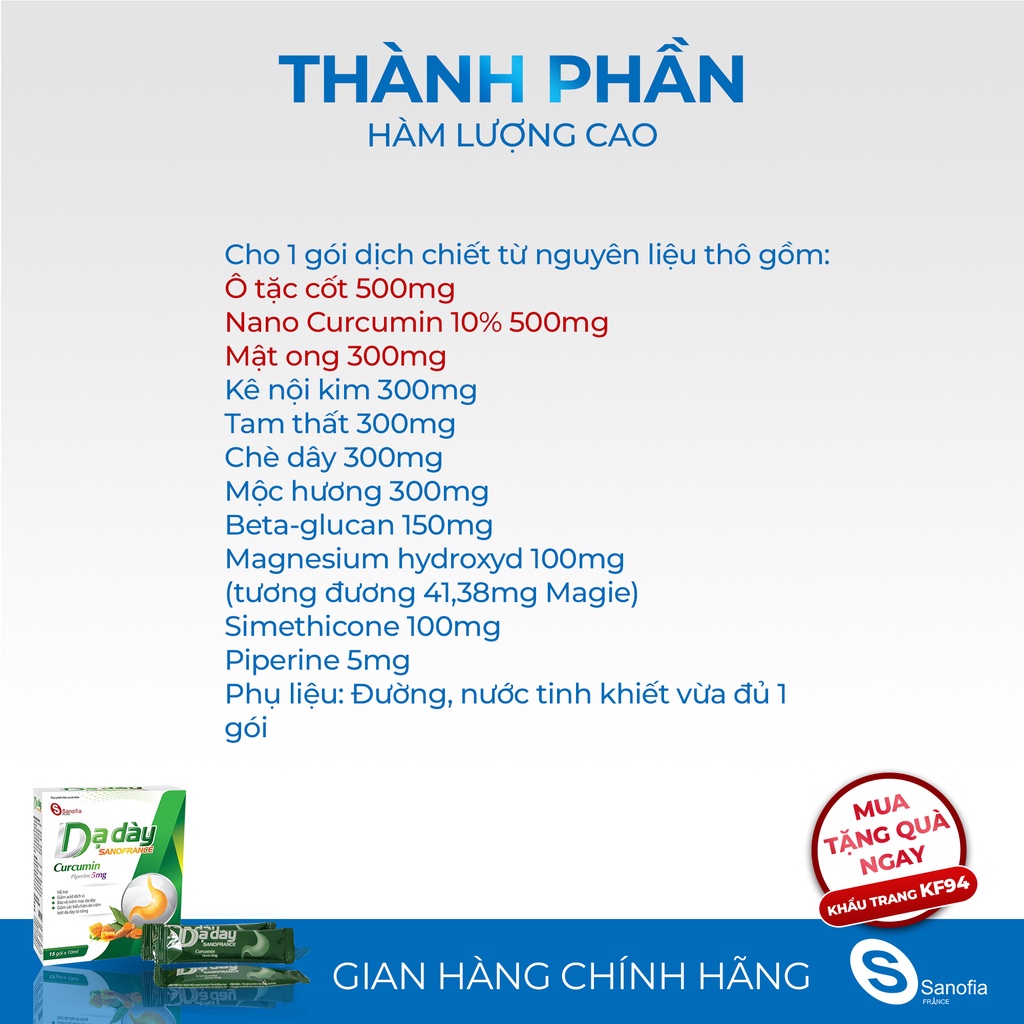 Gel dạ dày Hộp 15 gói Sanofrance giúp giảm đau dạ dày, viêm loét dạ dày tá tràng ,trào ngược dạ dày - Sanofia