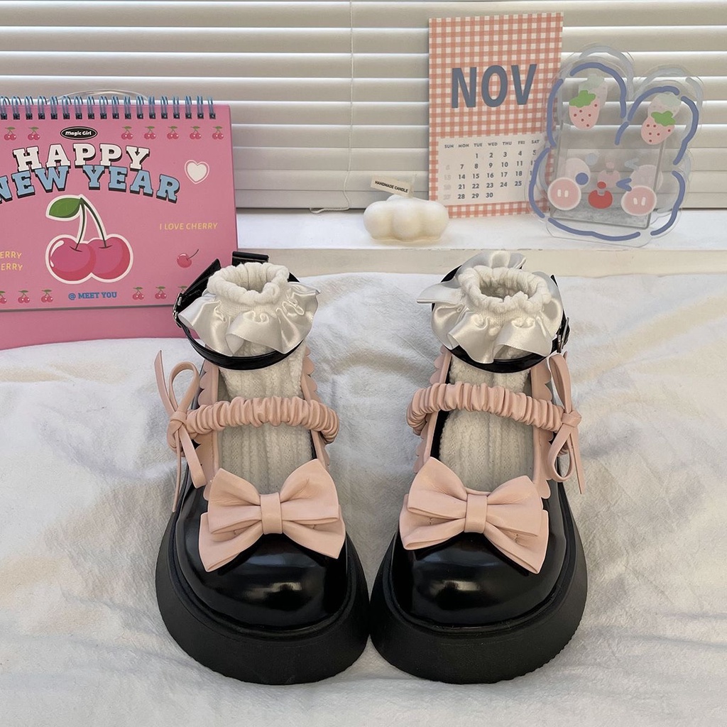 Giày Lolita bản có nơ dễ thương, phong cách Mary Jane cho nữ sinh Nhật Bản