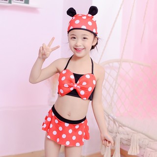 Đồ bơi cho bé FUHA, bộ bikini họa tiết hình chấm bi 3 chi tiết đáng yêu dành cho bé gái