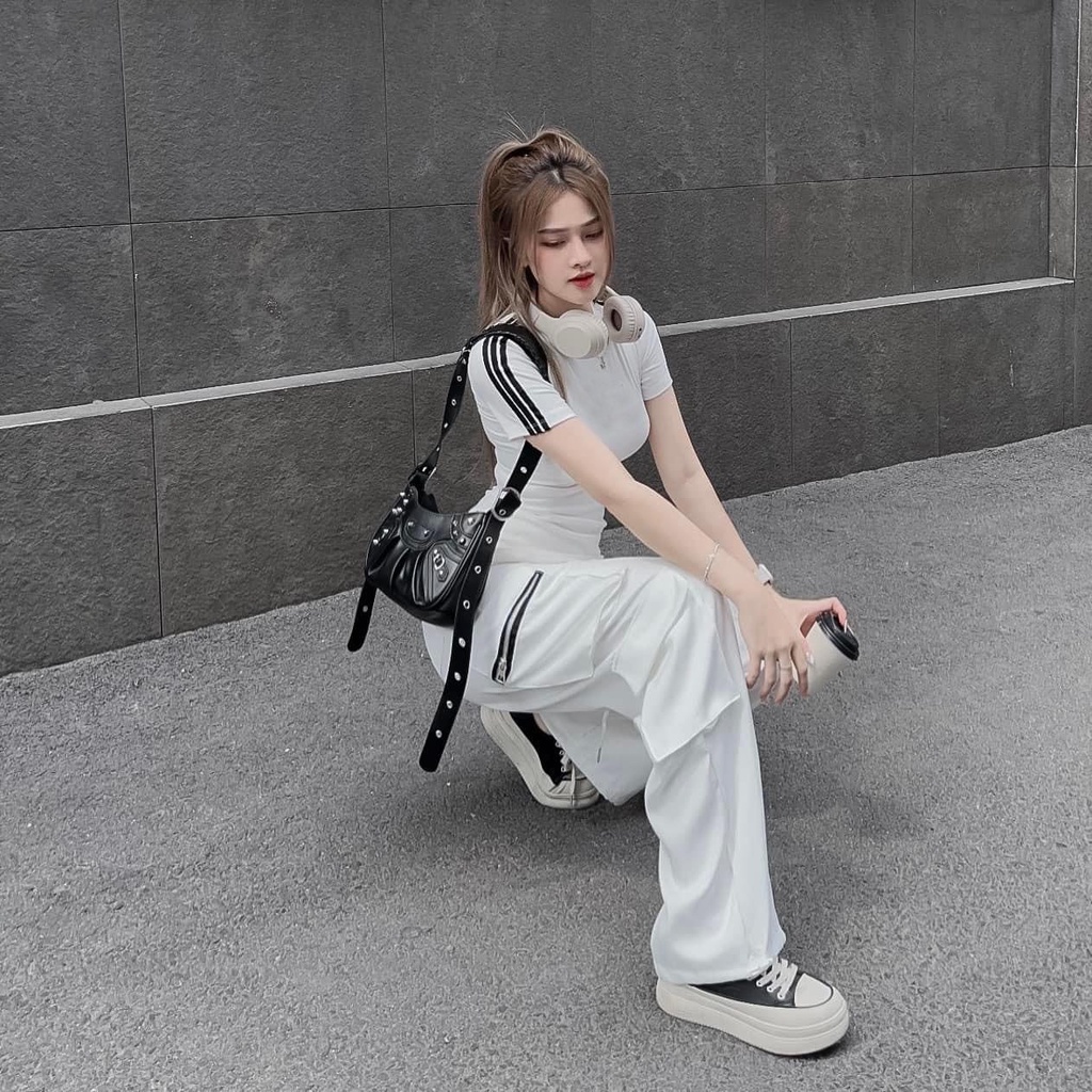 Quần Túi Hộp KaKi Phối Dây Rút Cargo Dáng Suông UNisex Full 2 Màu Đen Trắng, Freesize Dưới 70 Kg