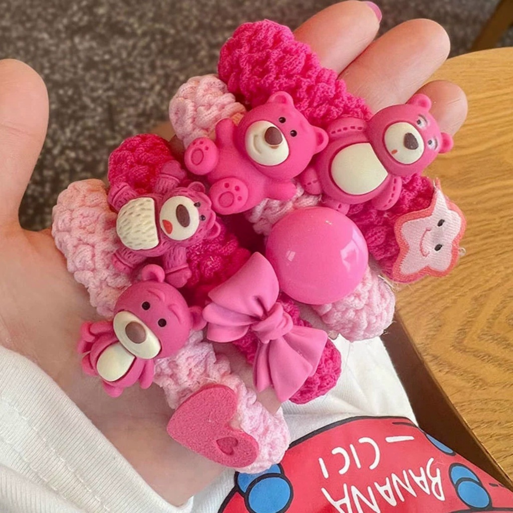 MVP2958 Dây cột tóc Losto co giãn hình gấu dâu hoạt hình xinh xắn phong cách Hàn Quốc dành cho nữ