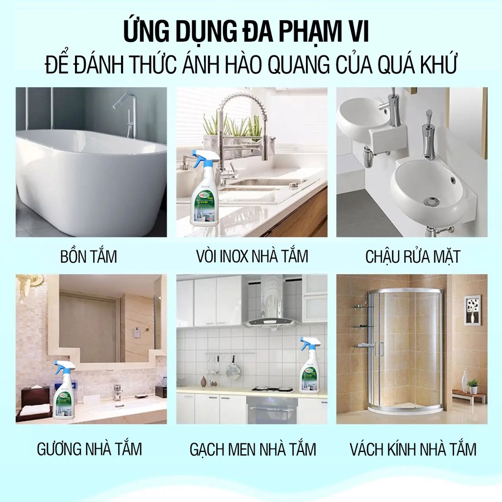 Tẩy cặn canxi nhà tắm HGO PLUS làm sạch vách kính, vòi sen inox 304, bồn sứ, gạch men, lavabo tiện lợi hiệu quả 500ml