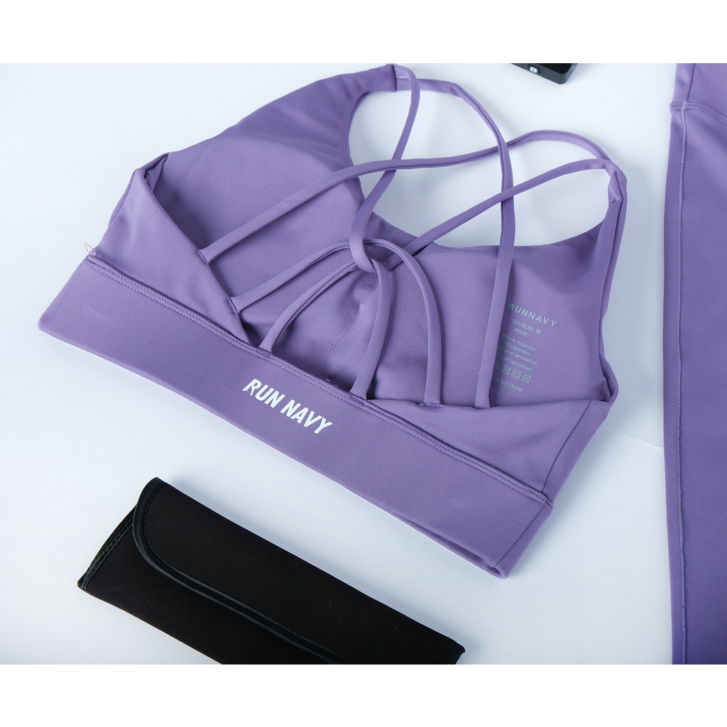 Set đồ tập Gym Yoga Running  Runnavy by Carasix 9383 - Aó bra đan dây, quần leggingcạp cao, có đệm mút đi kèm
