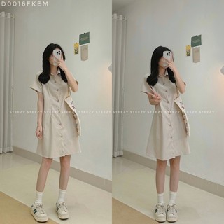 [D0016] Đầm sơ mi thô trơn chun lưng form vừa (Có sẵn//ảnh thật)
