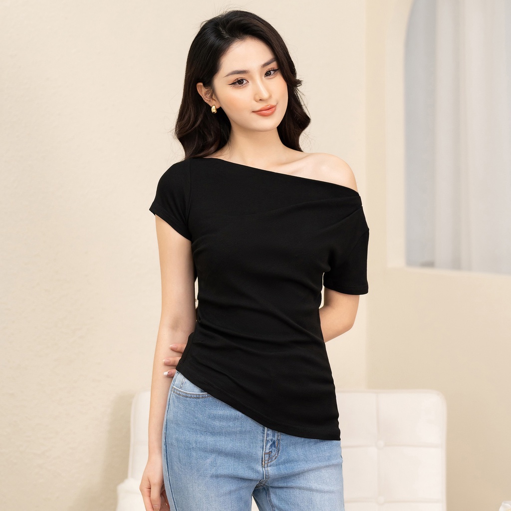 Áo thun kiểu nữ lệch vai dáng ôm sexy chất liệu cotton co giãn 4 chiều thấm hút mồ hôi thoáng mát, CTWOMEN