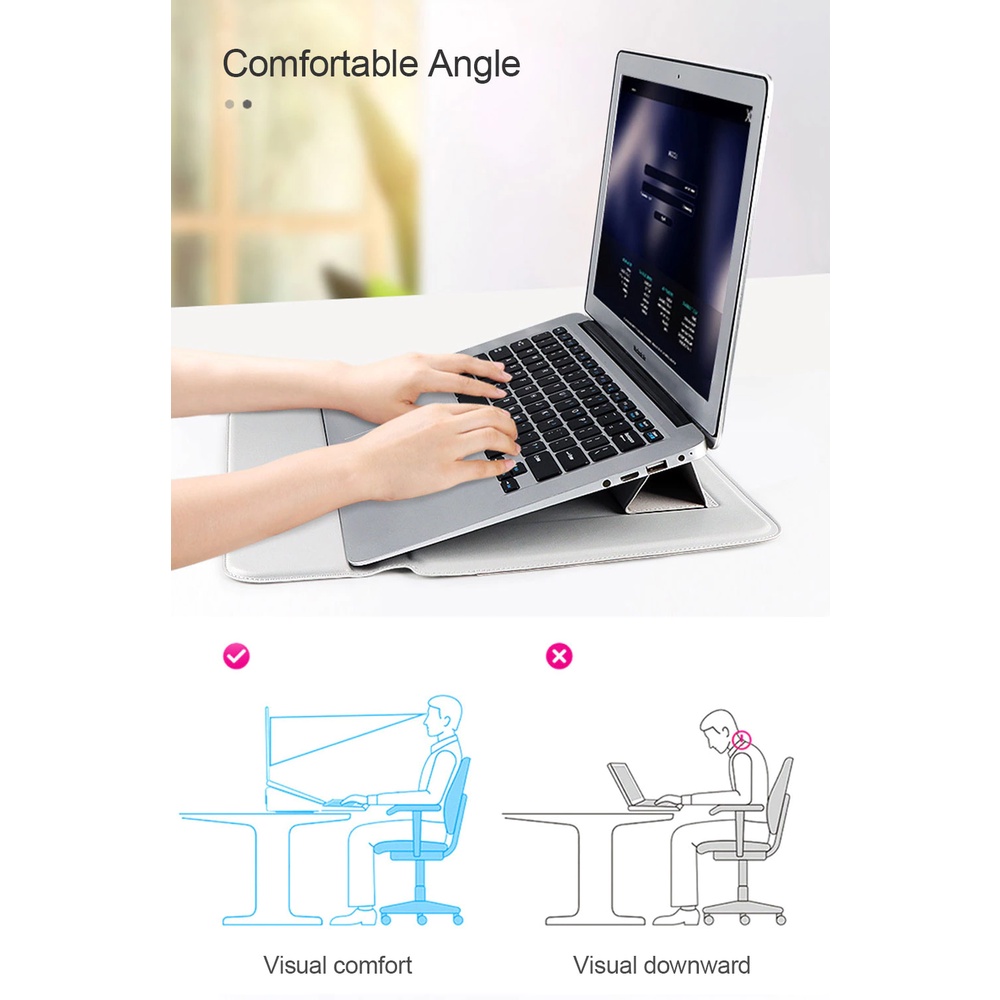 Bao da Laptop kèm đế kê máy tiện lợi, thời trang, chống trầy xước, bảo vệ máy