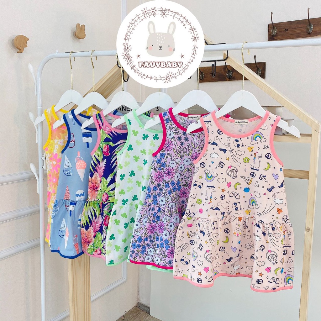 Váy Đầm Bé Gái MINKY MOM Chính Hãng Cotton Borip Sát Nách Hoa Văn Đáng Yêu Bé 0 1 2 3 4 5 Tuổi - Favybaby