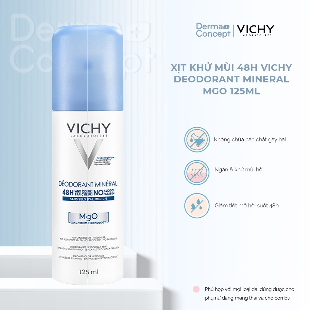 Lăn/Xịt khử mùi và khô thoáng vùng da dưới cánh tay Vichy Anti-perspirant 50ml/125ml [NHẬP KHẨU CHÍNH HÃNG 100%]