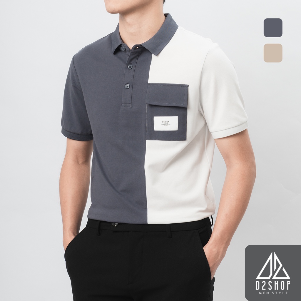 Áo Polo Nam D2SHOP phối 2 màu túi hộp, chất liệu CVC mềm mịn, thoáng mát B-D0061