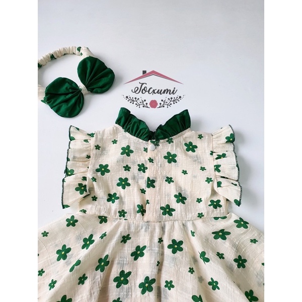 Bộ liền thân váy cánh tiên hoa xanh cao cấp - Tocxumi