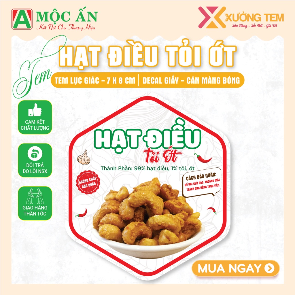 Tem Dán, Nhãn Sản Phẩm Hạt Điều - Hàng Sẵn, Tem Cán Bóng, Sắc Nét - Giá Tốt Tại Xưởng In Tem Nhãn