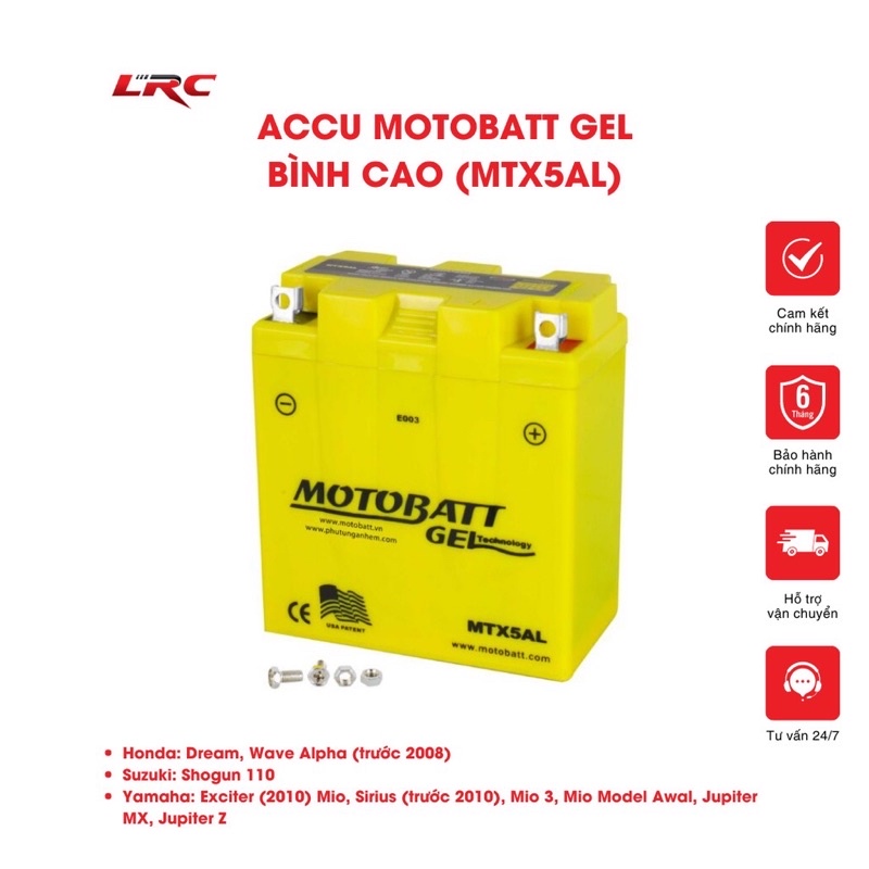 Bình Ắc Quy Motobatt 12v-5Ah ( bình cao)