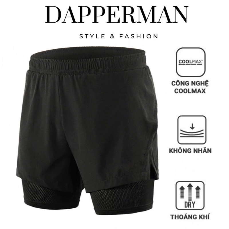 Quần đùi thể thao nam 2 lớp - short đùi và lớp legging lót bên trong hỗ trợ đạp xe hoặc chạy bộ DAPPERMAN