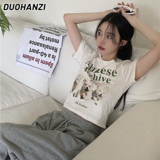 Áo Thun cotton Cổ Tròn Ngắn Tay In Hình Cún Thời Trang Mùa Hè Cho Nữ