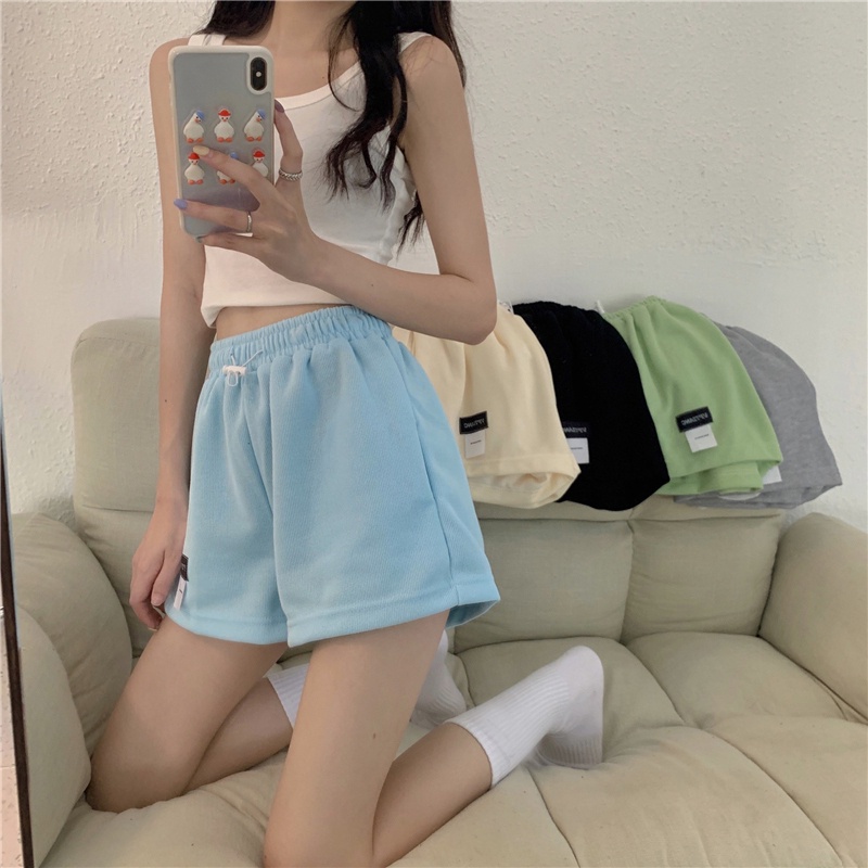 Quần Short Lưng Cao Rút Dây Màu Trơn Thời Trang Hàn Quốc Cho Nữ
