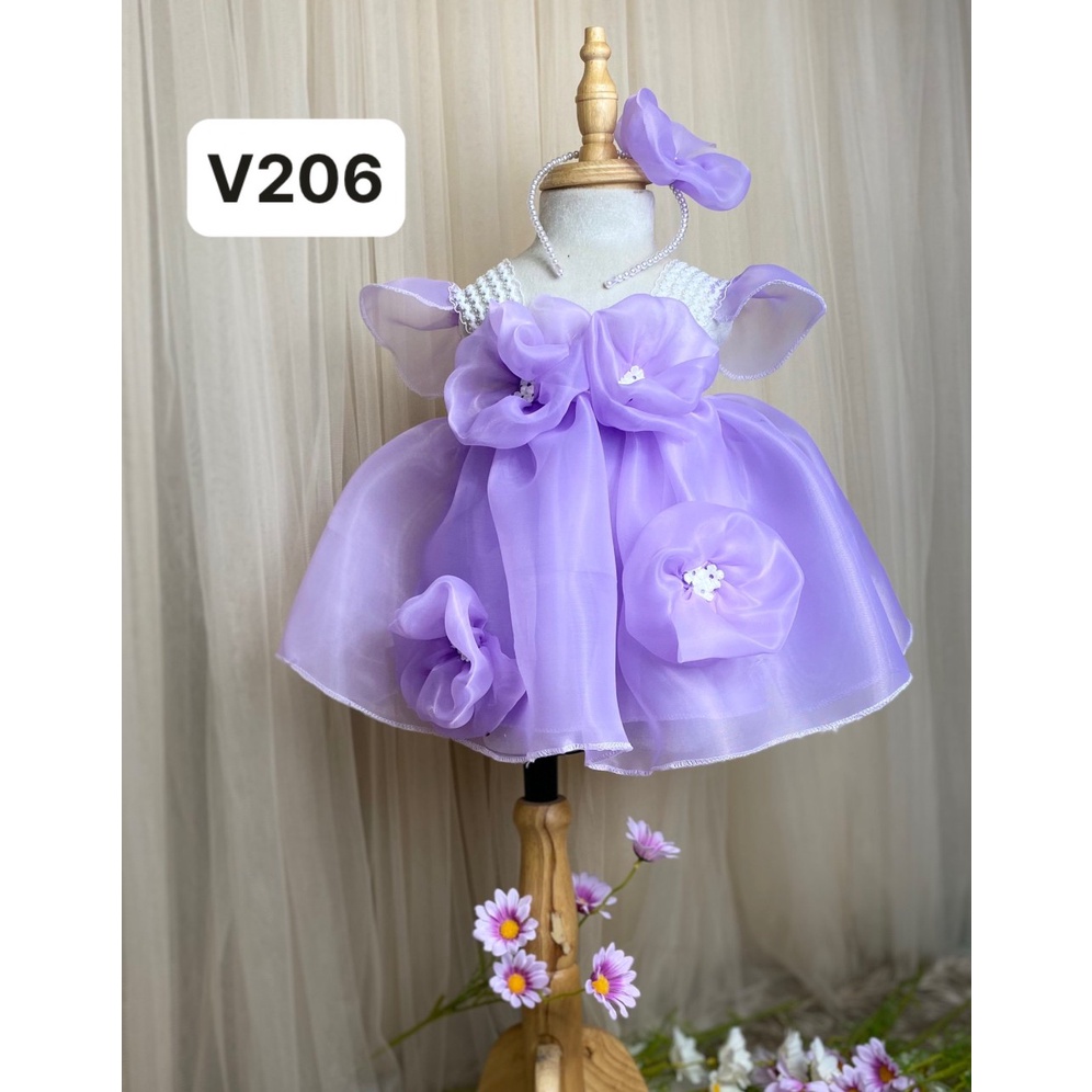 Váy xoè công chúa màu tím dễ thương cho bé gái