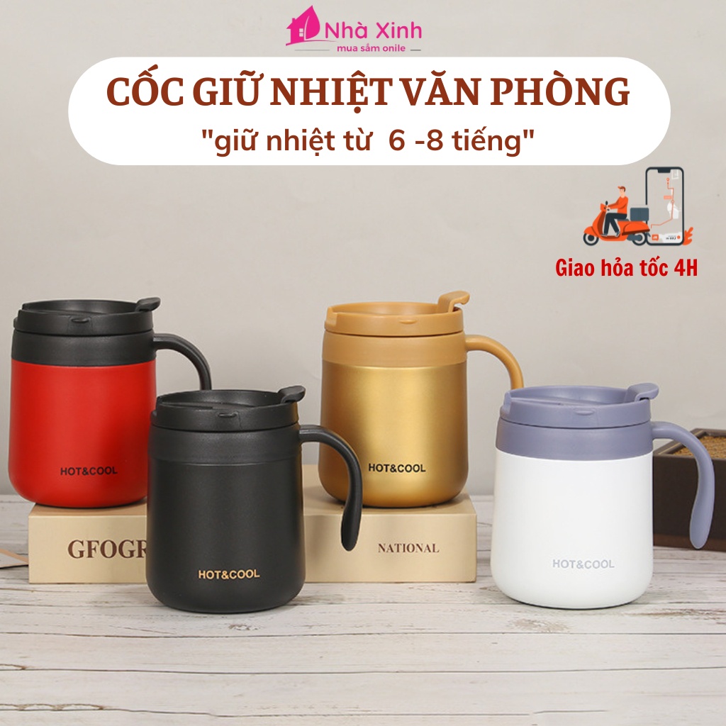 Cốc Giữ Nhiệt HOT & COOL Pha Cafe Cao Cấp, Cốc Cafe Giữ nhiệt Văn Phòng Có Tay Cầm Tiện Lợi Chất Liệu Nhựa Bền Bỉ