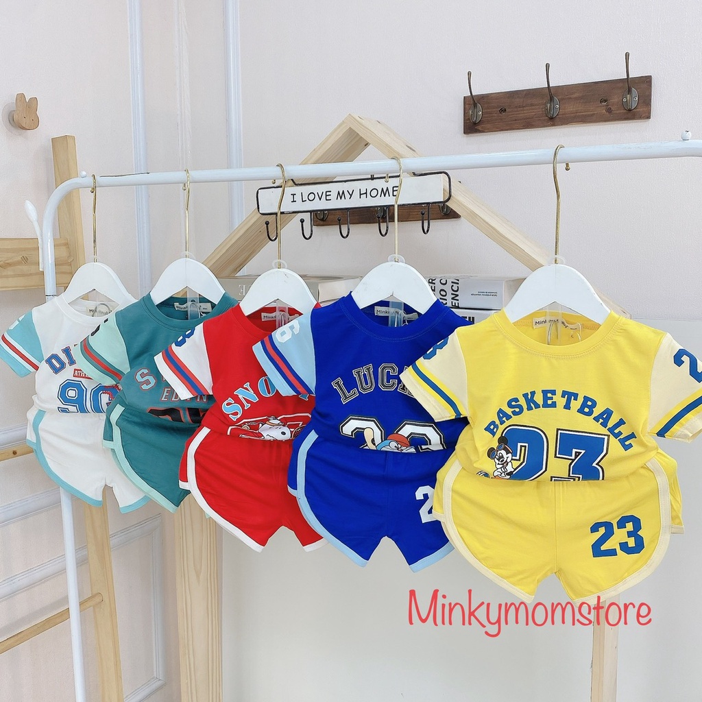 Bộ Cộc Tay Minkey Baby Chất Thun Lạnh Thể Thao Năng Động Dể Thương Cho Bé .Minky Mom