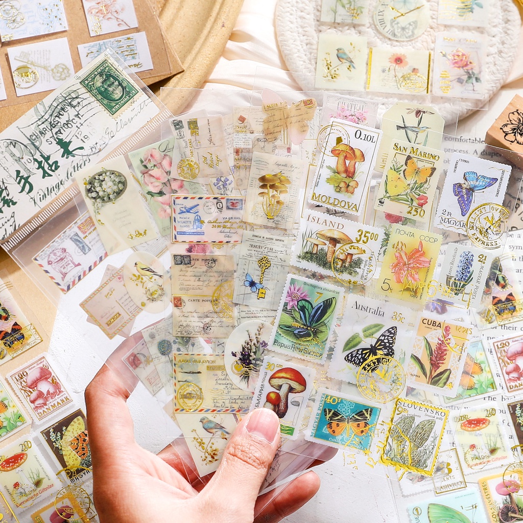 Bộ 2 Tem Dán Trang Trí Sổ Tay In Chữ Năm Mới Kiểu vintage Dễ Thương