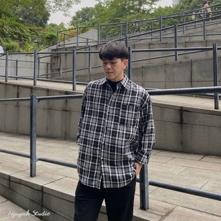 Sơ mi Flannel dài tay nam nữ basic phong cách Hàn Quốc