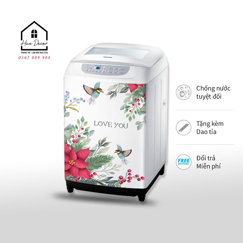 Decal dán máy giặt hoa trạng nguyên  hue decor chống nước siêu bền, giá tốt