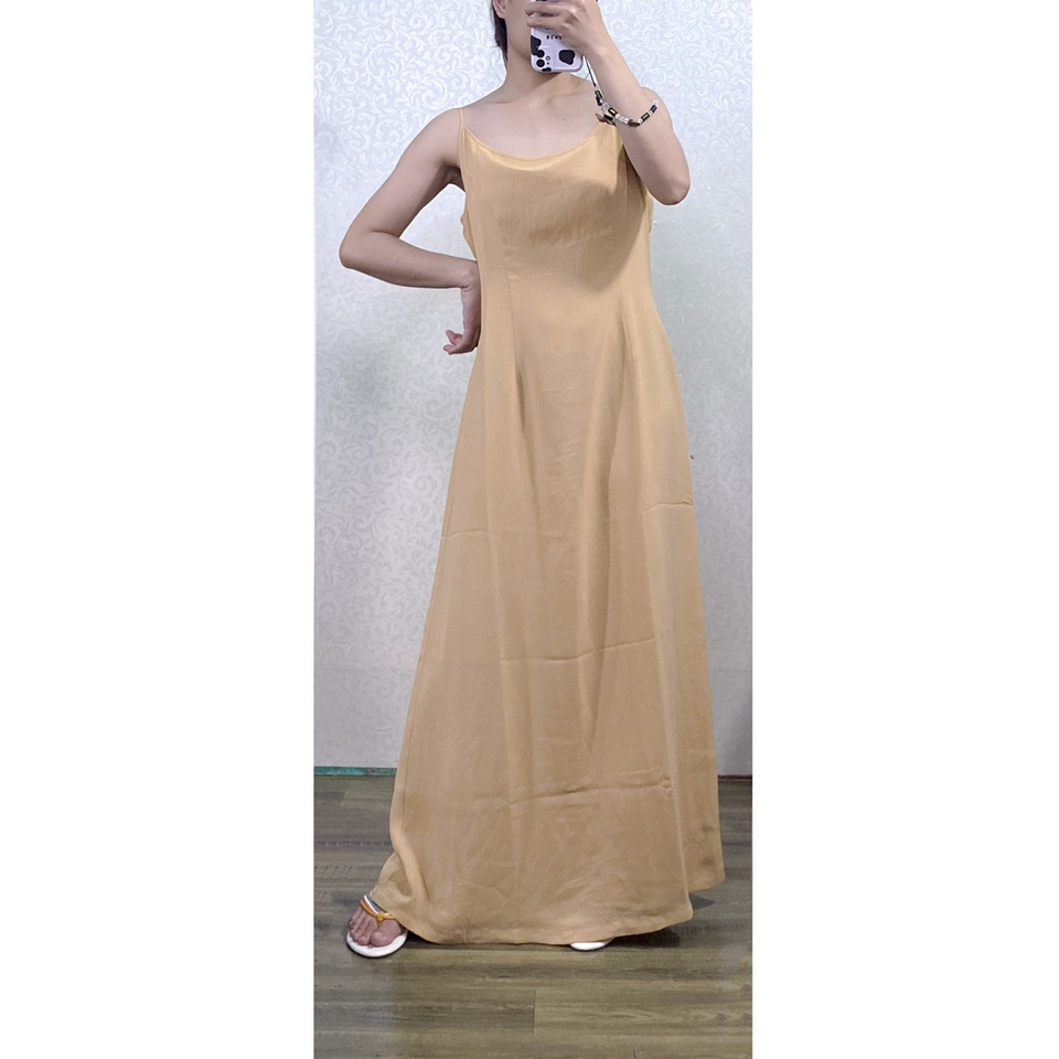 Đầm váy maxi 2 dây dáng dài chất voan cát secondhand