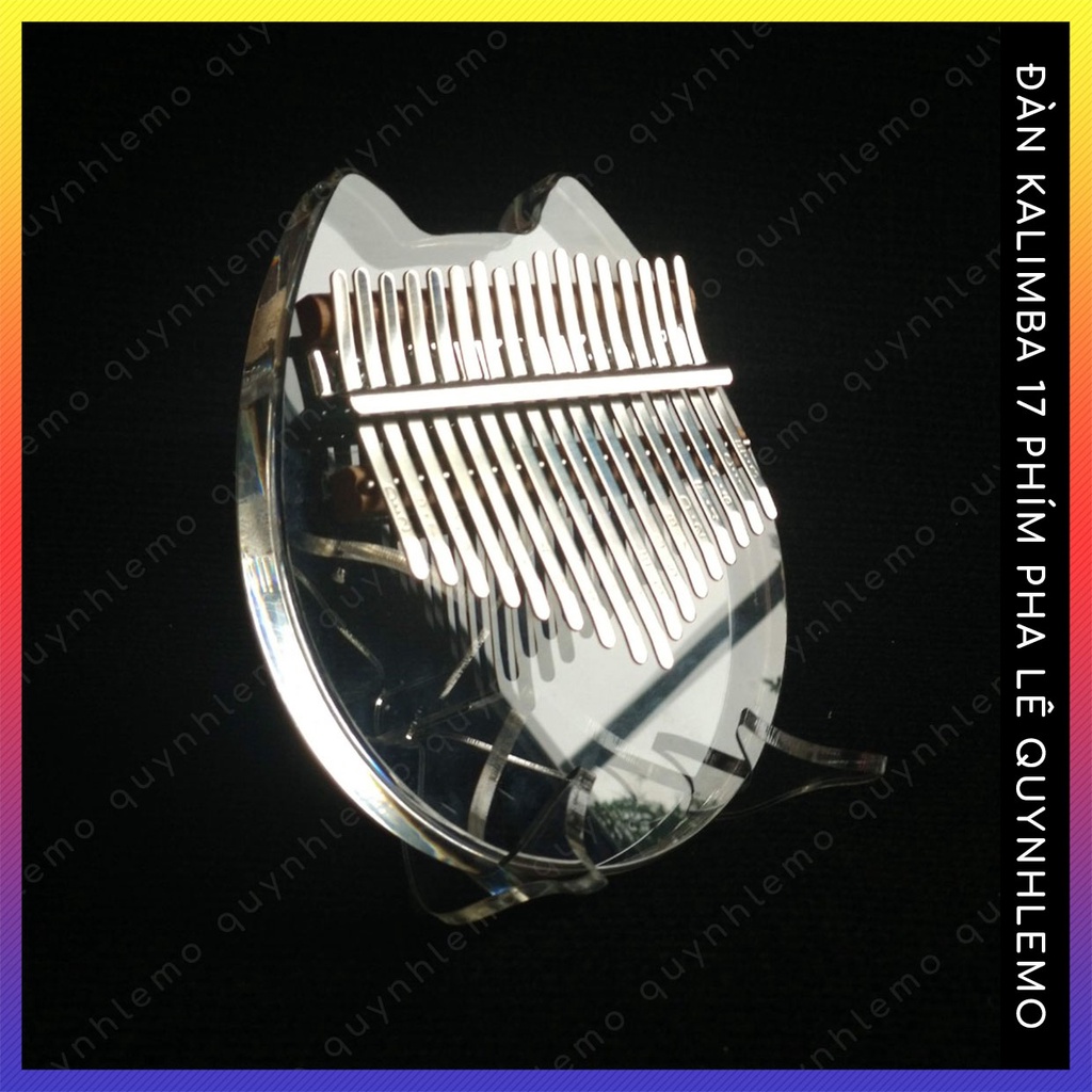 Đàn kalimba trong suốt QUYNHLEMO, Kalimba 17 phím acrylic pha lê hình đầu mèo cầu vồng tặng đủ phụ kiện