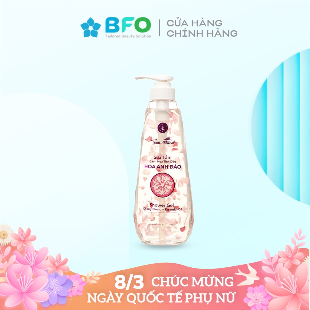 Sữa Tắm Trắng Da Cánh Hoa Tinh Dầu Hoa Anh Đào Tami Natural Giúp Dưỡng Ẩm Trắng Da Dung Tích 260ml/600ml