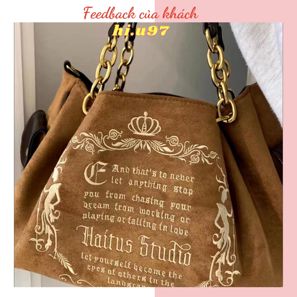 Túi đeo chéo da lộn phong cách retro