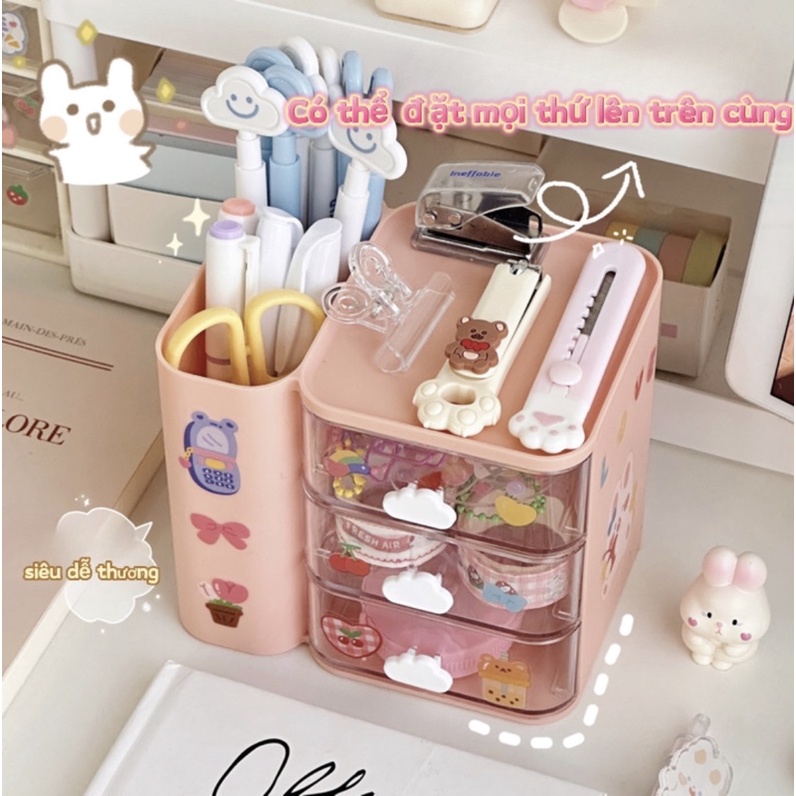 Hộp đựng đồ dùng đa chức năng vân đóa đa chức năng văn phòng phẩm học sinh văn phòng phẩm đa cách ngăn kéo hộp đựng đồ