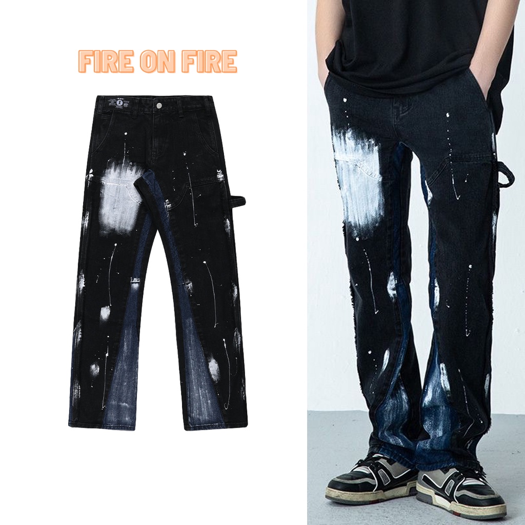 Quần jean ông rộng vẩy sơn , phong cách đường phố UNISEX.( có ảnh + video)