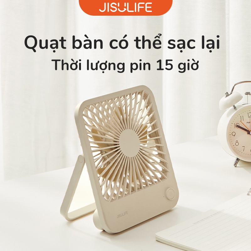 Quạt di động Jisulife 4500mAh sạc nhanh qua cổng USb nhạt mạnh mẽ êm và nhẹ