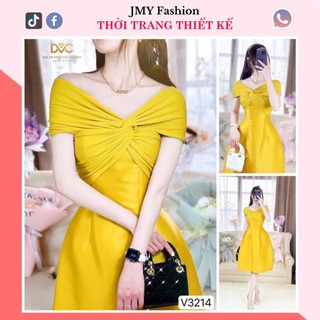 V3214 Váy vàng dự tiệc trễ vai sang chảnh [DVC&ACC] váy xoè vàng tafta tiểu thư