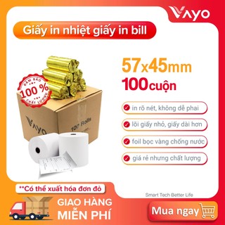 [100 CUỘN] Giấy in nhiệt K57, giấy in bill VAYO dùng in hóa đơn K57mm x 45mm Số #1 tại Thái Lan