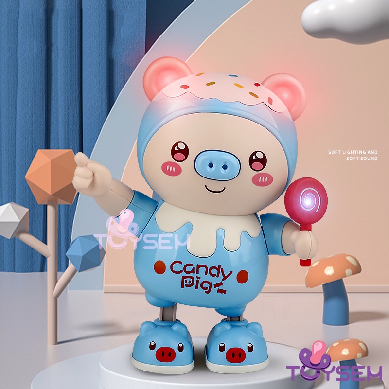 Đồ chơi heo cầm kẹo nhảy múa có đèn led - Quà tặng sinh nhật cho bé - Candy Pig