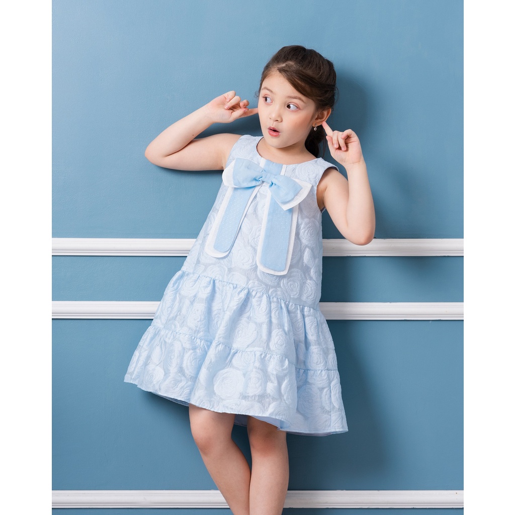 Váy thiết kế cho bé BYZU, đầm đi tiệc bé gái babydoll form xòe chất vải tơ dệt hoa hồng (Krytal Dress)