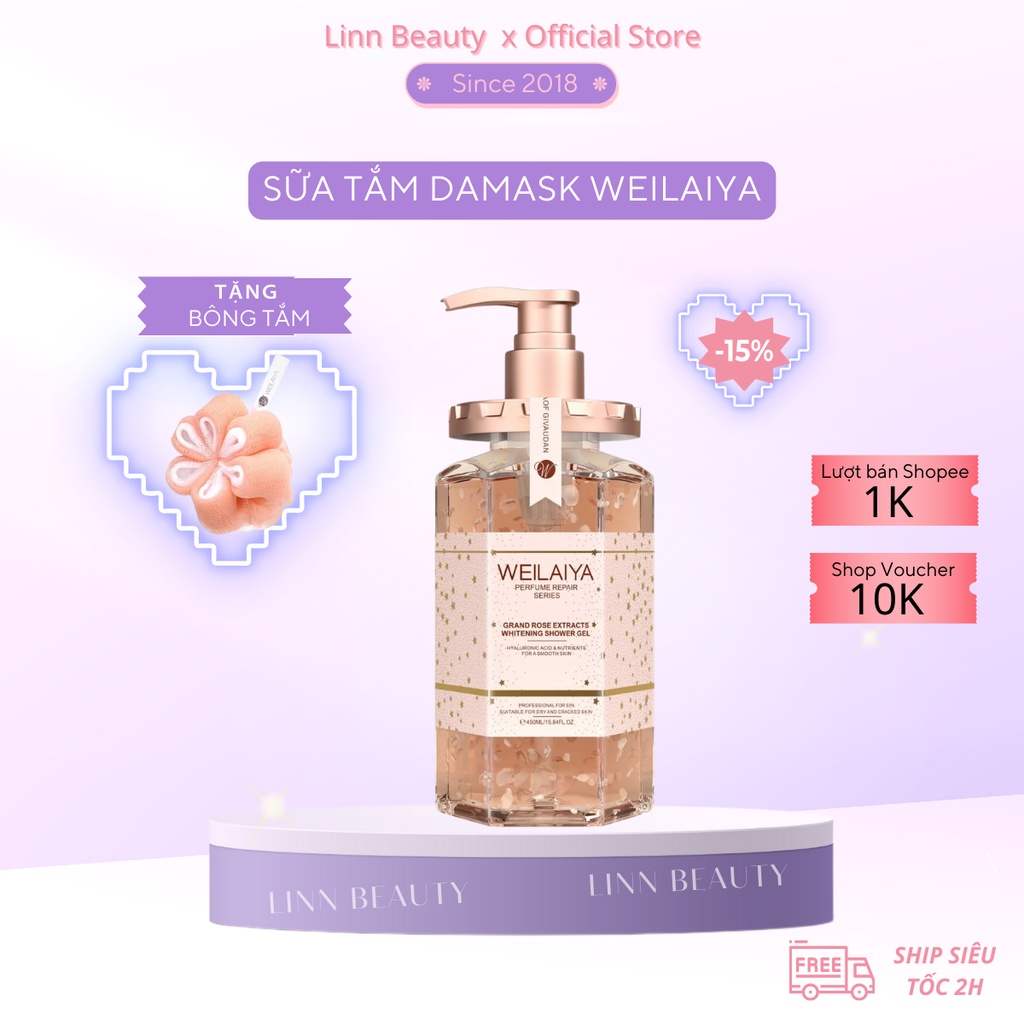 Sữa tắm nước hoa Weilaiya tinh chất hoa hồng Damask 450ml