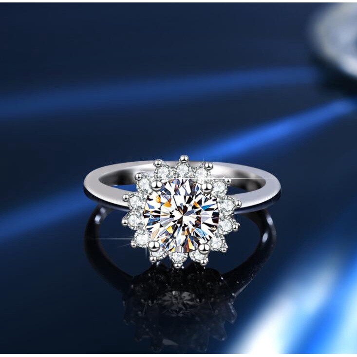 Nhẫn Mạ Bạc s925 Hình Hoa Hướng Dương Moissanite # 1