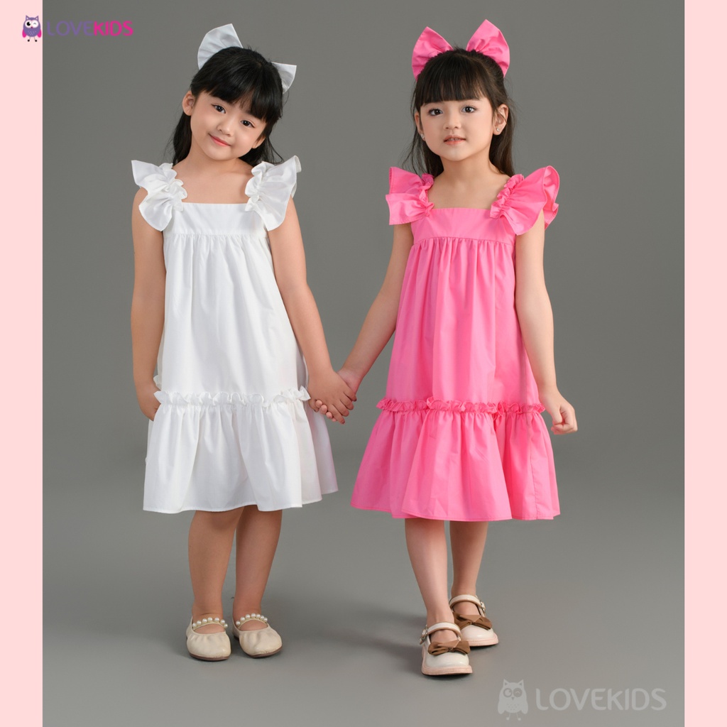 Đầm đuôi cá vai bèo trơn màu trắng – Lovekids