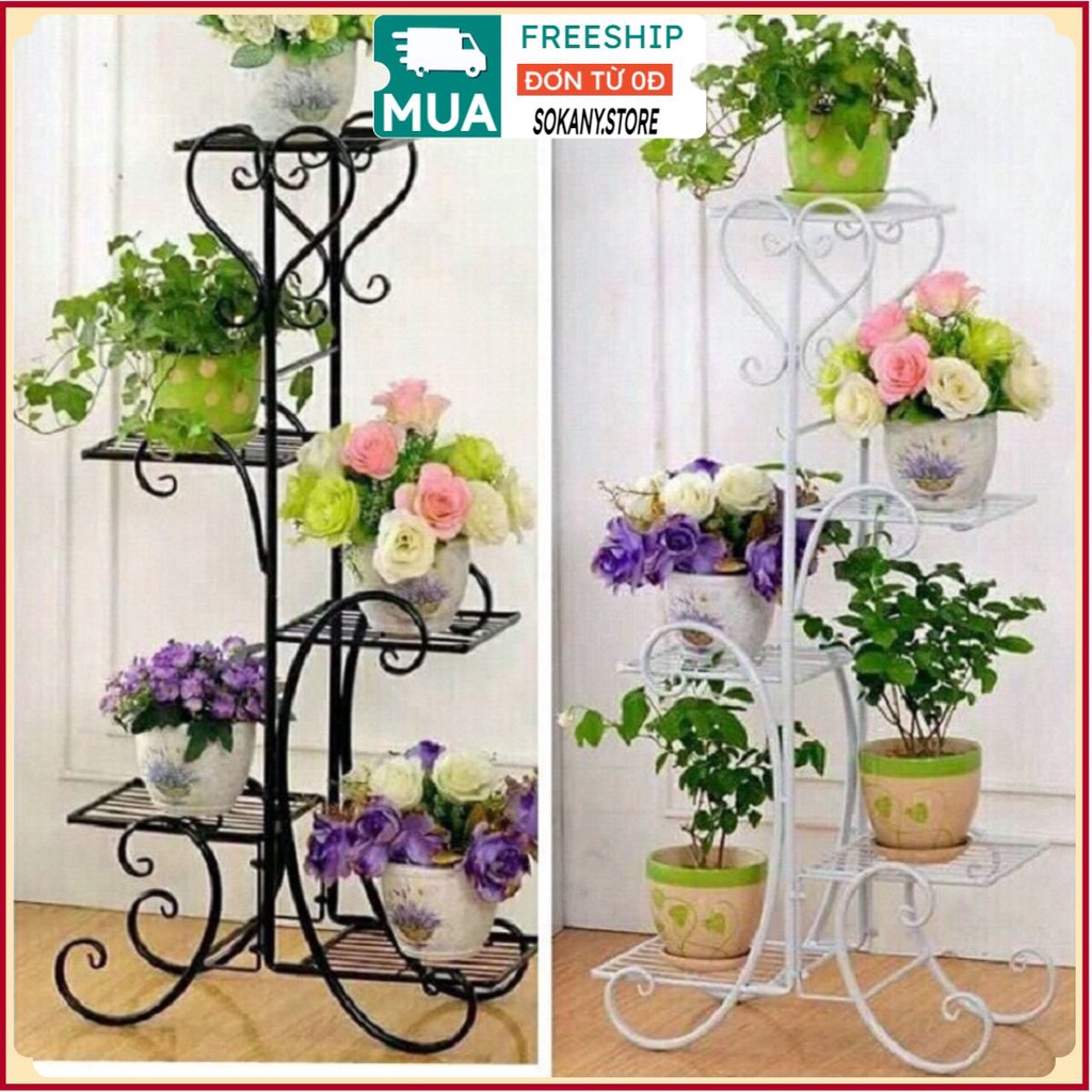 Kệ sắt trang trí để chậu kệ hoa, chậu cây cảnh 2, 3, 4, 5, 6, 7 tầng hoa văn đẹp. Giá sắt ban công mầu trắng đen Cao Cấp