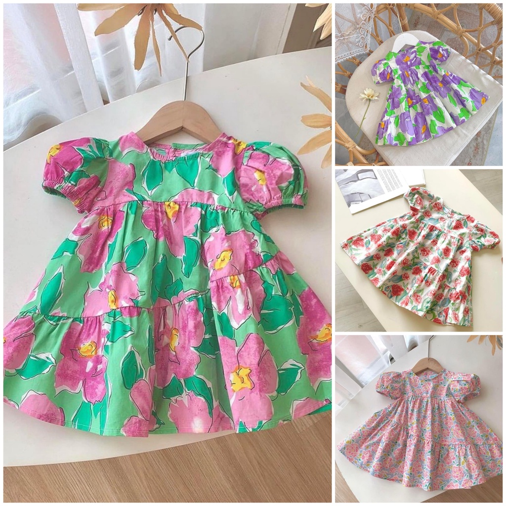 Váy bé gái Babydoll nhiều màu dễ thương xinh xắn, chất cotton thô mềm mát, bé hoạt động thoải mái