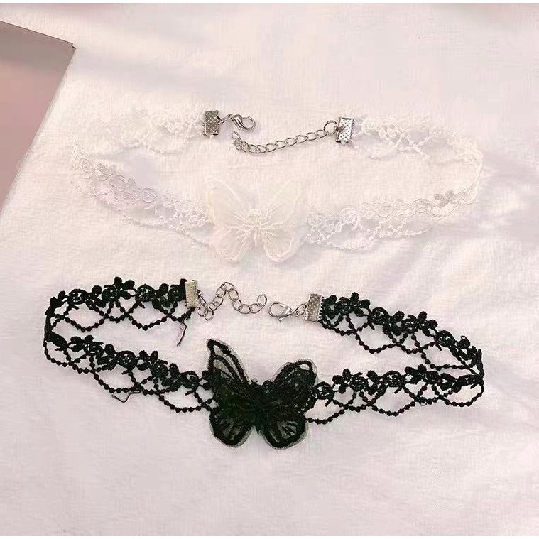 Vòng cổ dây chuyền choker nữ vải ren hoa cánh bướm phong cách hàn quốc cá tính