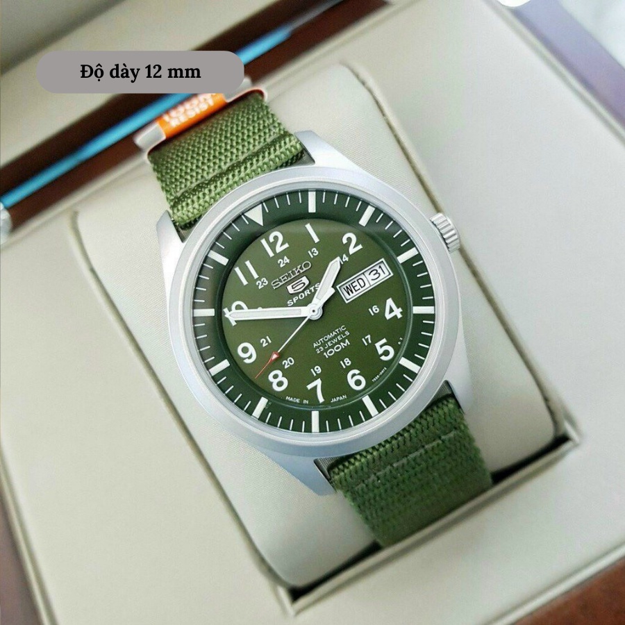 Đồng hồ cơ nam Seiko 5 SNZG09K1 mặt kính Hardlex Crystal chống xước, chống nước 10 ATM, dây dù đeo tay cao cấp