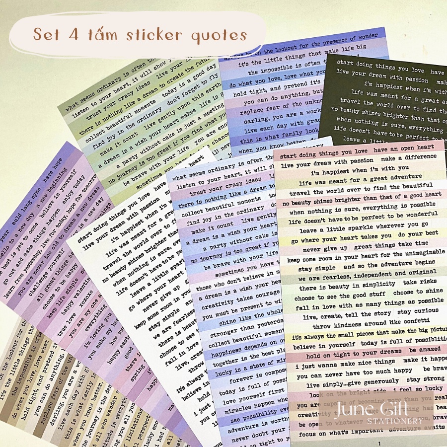 Set 200 miếng dán sticker quotes màu pastel trang trí sổ