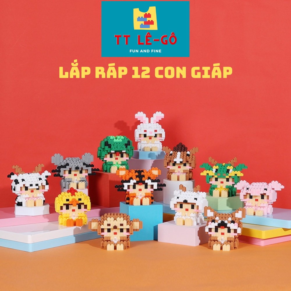 Đồ chơi Lắp ráp 12 con giáp,12 cung hoàng đạo mini, mô hình đồ chơi lắp ghép đáng yêu 3D