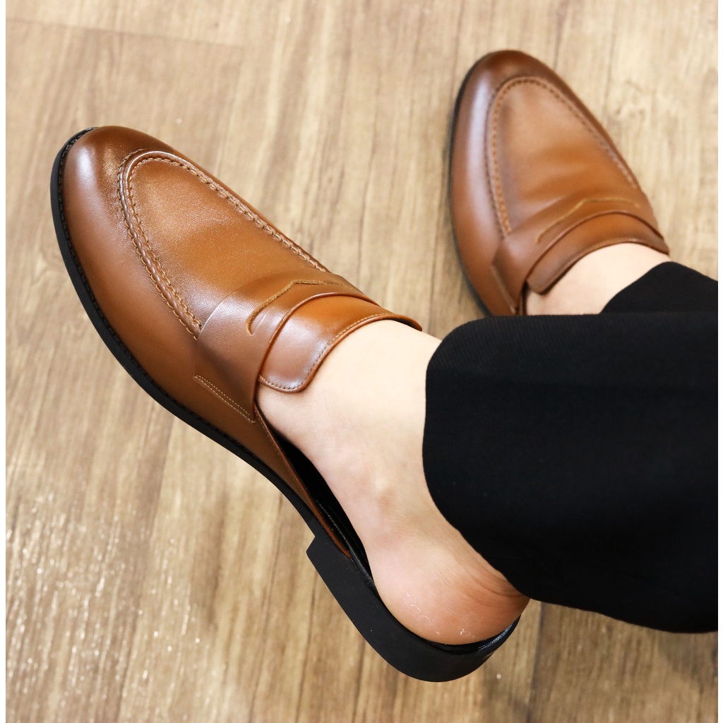 Giày Sục Nam Công Sở XOĂN SHOP Da Bò Thật Size 38 Đến 43 Màu Đen - S008