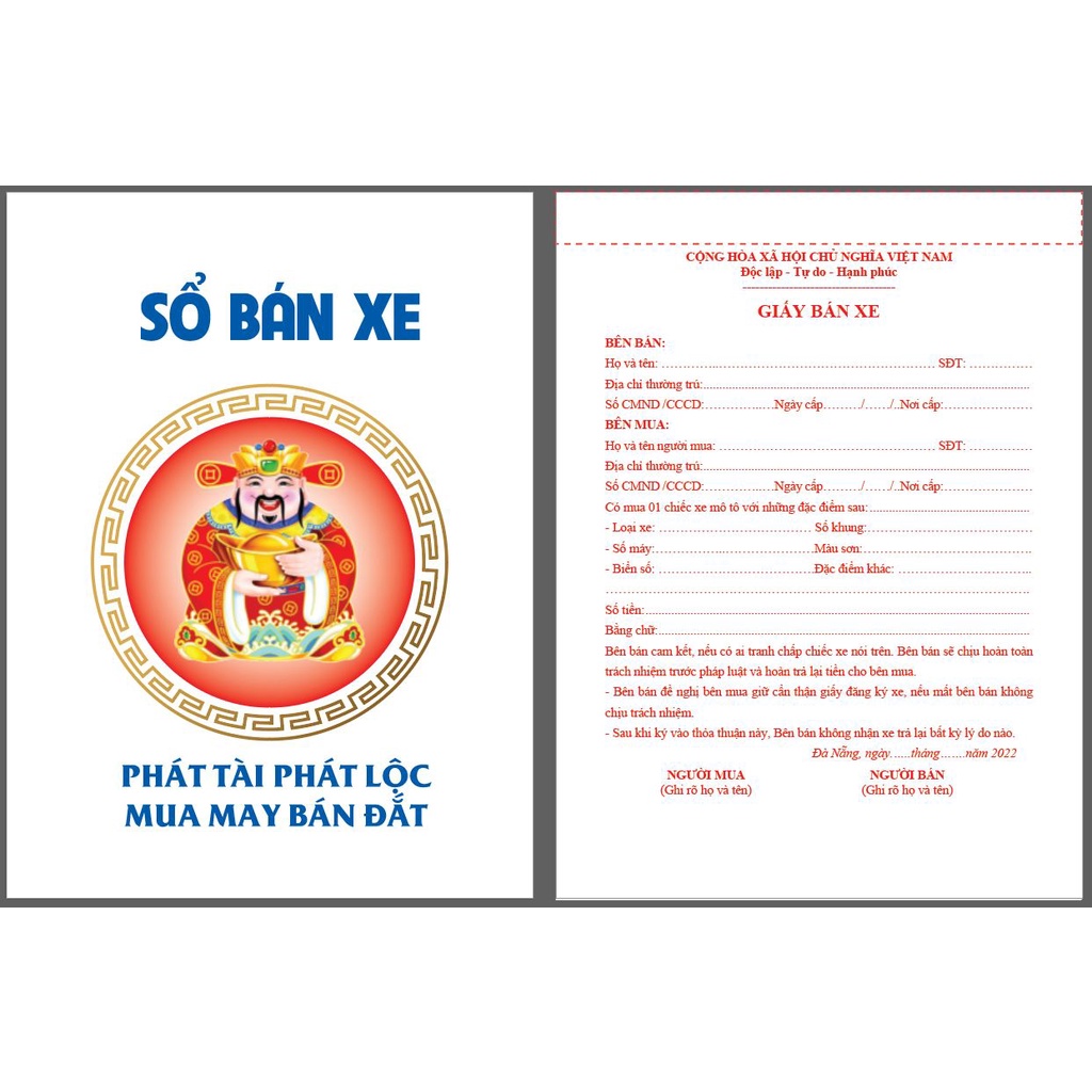 SỔ HỢP ĐỒNG MUA BÁN XE MÁY - XE Ô TÔ - SỔ BÁN XE